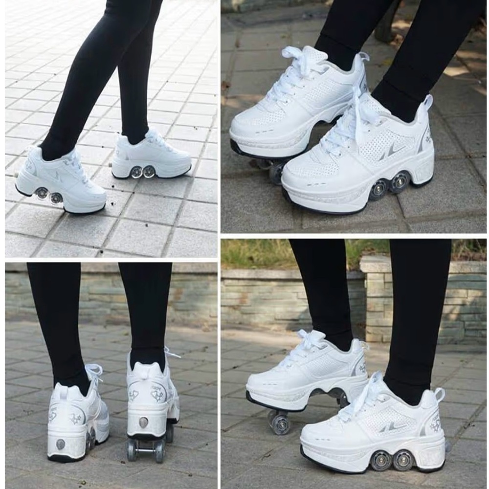 White Roller Shoes with Wheels - Picture 3 of 4